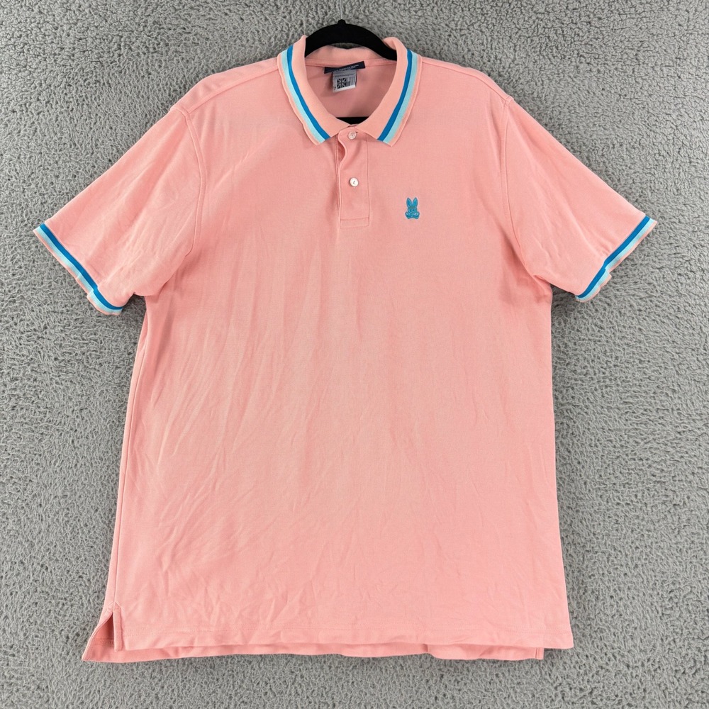 Psycho Bunny Polo Shirt Men 7 XL Peach Pink Pima Cotton Tipped Short Sleeve Logo